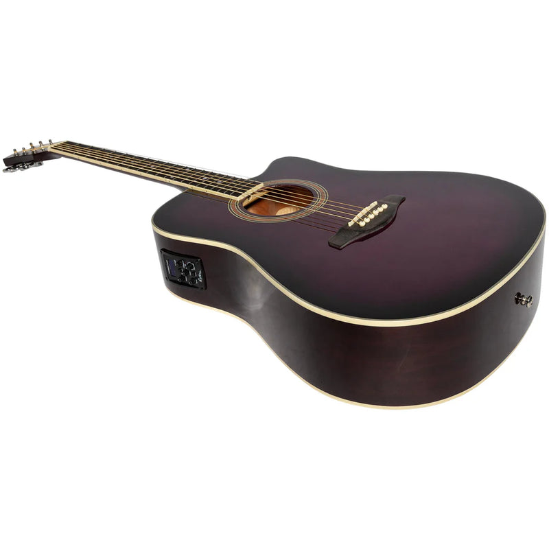 Martinez Dreadnought Acoustic Electric Guitar w/ Cutaway + Tuner - Gloss Purple Burst