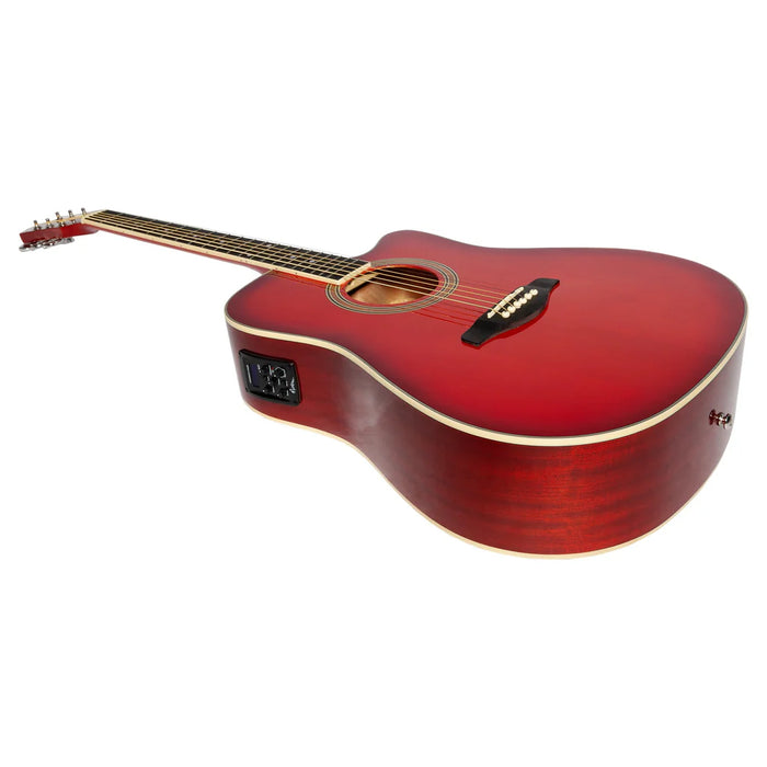 Martinez Dreadnought Acoustic Electric Guitar w/ Cutaway + Tuner - Gloss Red Burst