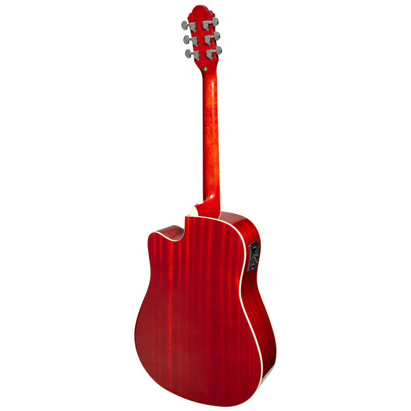 Martinez Dreadnought Acoustic Electric Guitar w/ Cutaway + Tuner - Gloss Red Burst