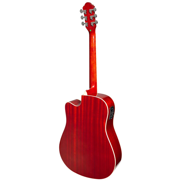 Martinez Dreadnought Acoustic Electric Guitar w/ Cutaway + Tuner - Gloss Red Burst