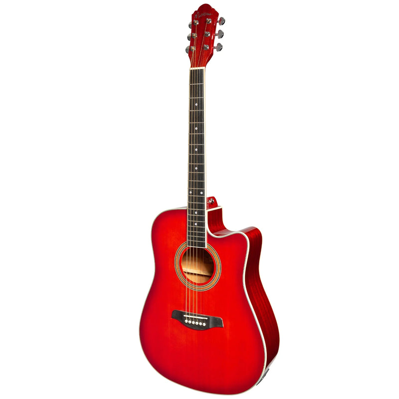Martinez Dreadnought Acoustic Electric Guitar w/ Cutaway + Tuner - Gloss Red Burst