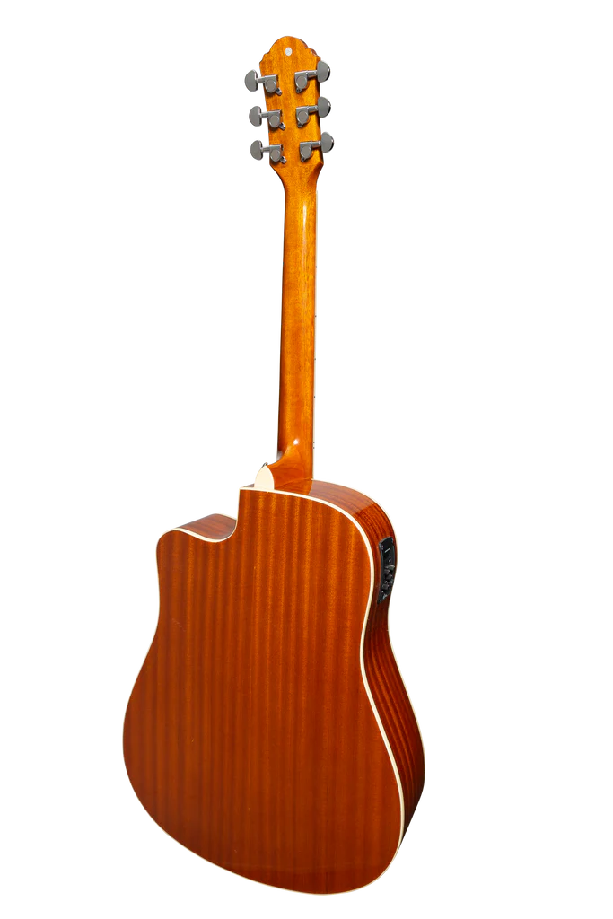 Martinez Dreadnought Acoustic Electric Guitar w/ Cutaway + Tuner - Gloss Natural