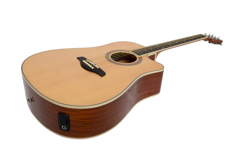 Martinez Dreadnought Acoustic Electric Guitar w/ Cutaway + Tuner - Gloss Natural