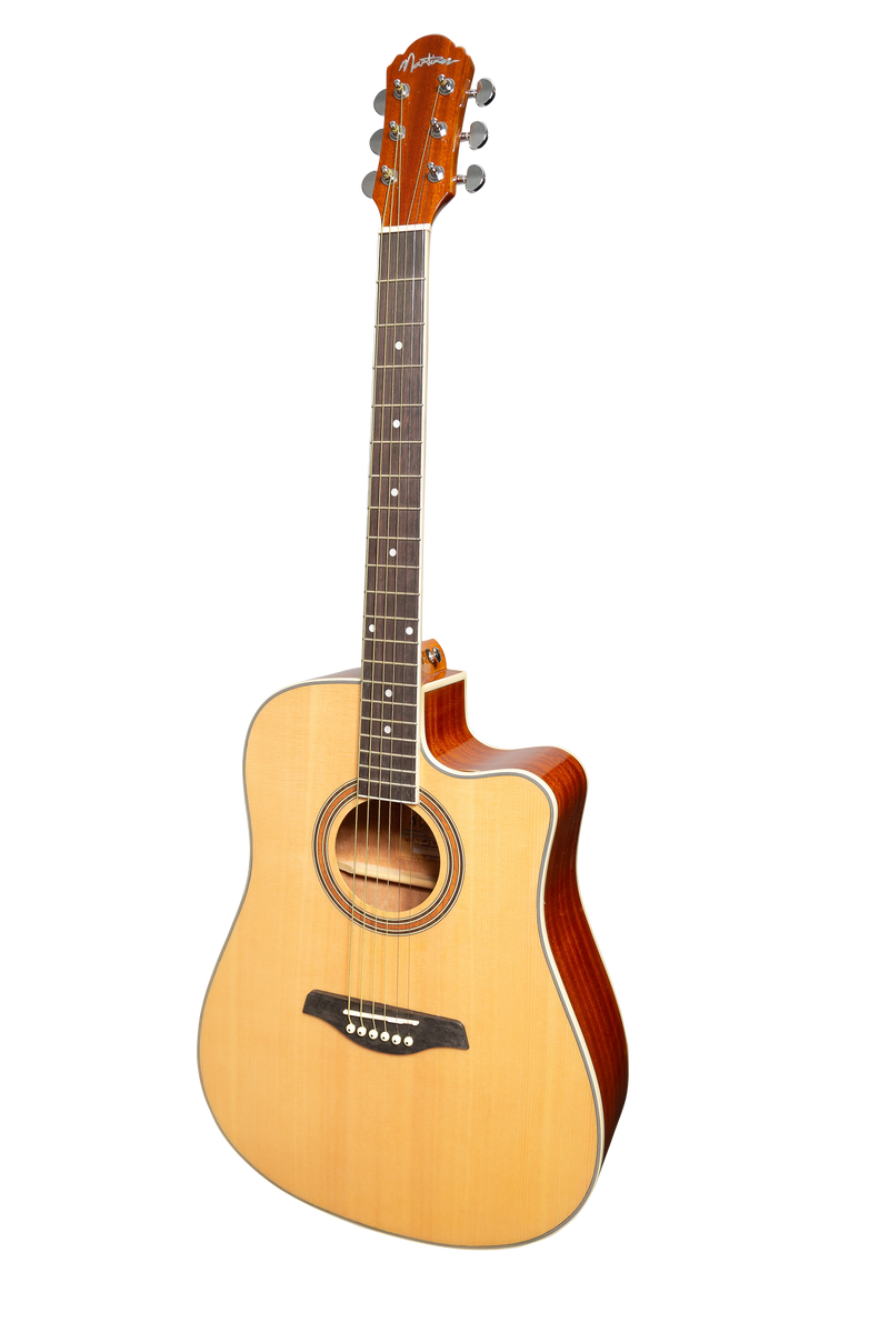 Martinez Dreadnought Acoustic Electric Guitar w/ Cutaway + Tuner - Gloss Natural
