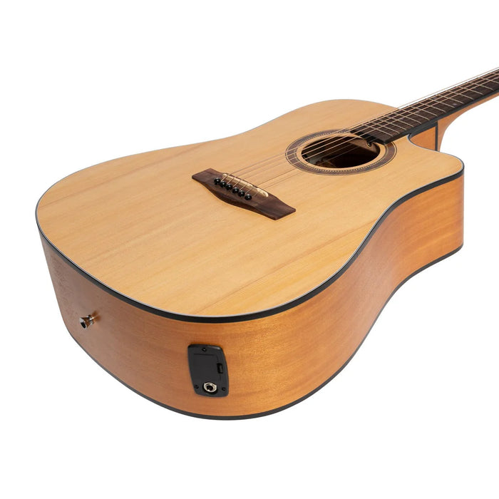 Martinez Dreadnought Acoustic Electric Guitar w/ Cutaway + Tuner - Spruce/ Mahogany