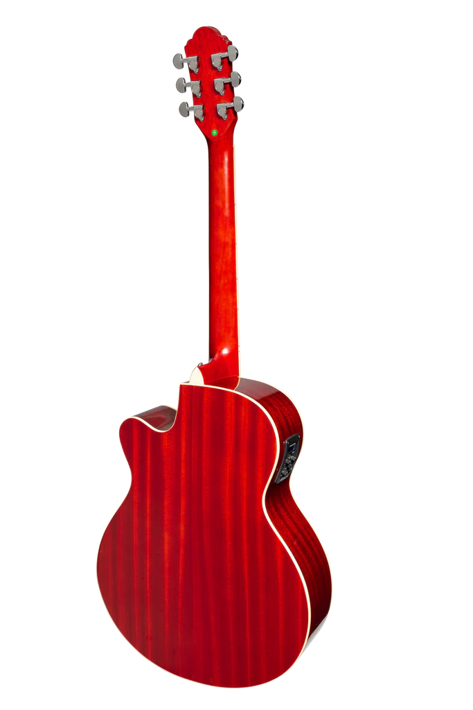 Martinez Super Folk Size Cutaway Acoustic Electric Guitar w/ Cutaway + Tuner - Red Sunburst