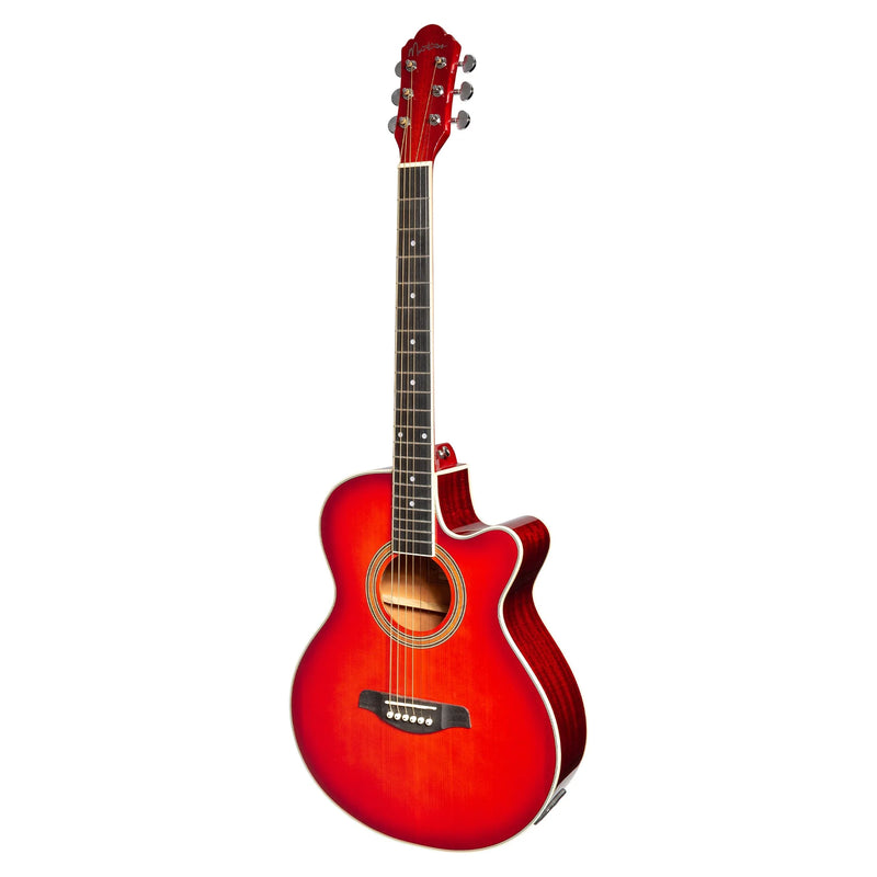 Martinez Super Folk Size Cutaway Acoustic Electric Guitar w/ Cutaway + Tuner - Red Sunburst
