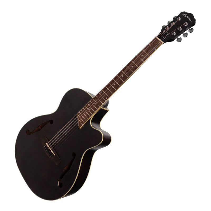Martinez Jazz Hybrid Acoustic Electric Small Body Cutaway Guitar - Black