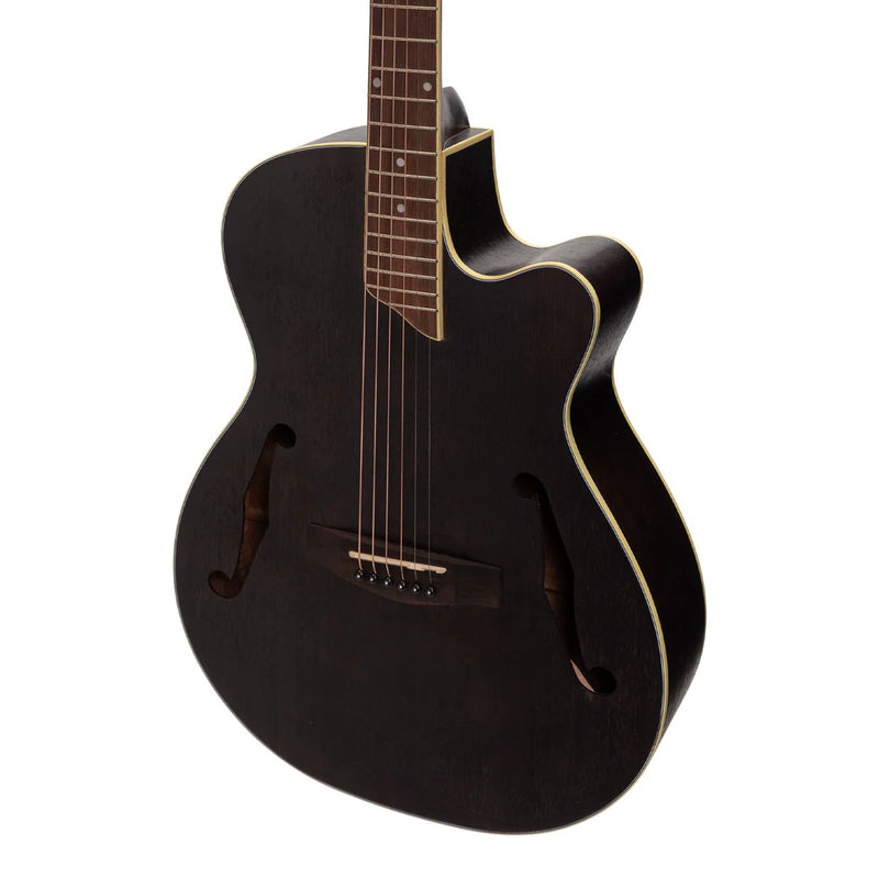 Martinez Jazz Hybrid Acoustic Electric Small Body Cutaway Guitar - Black