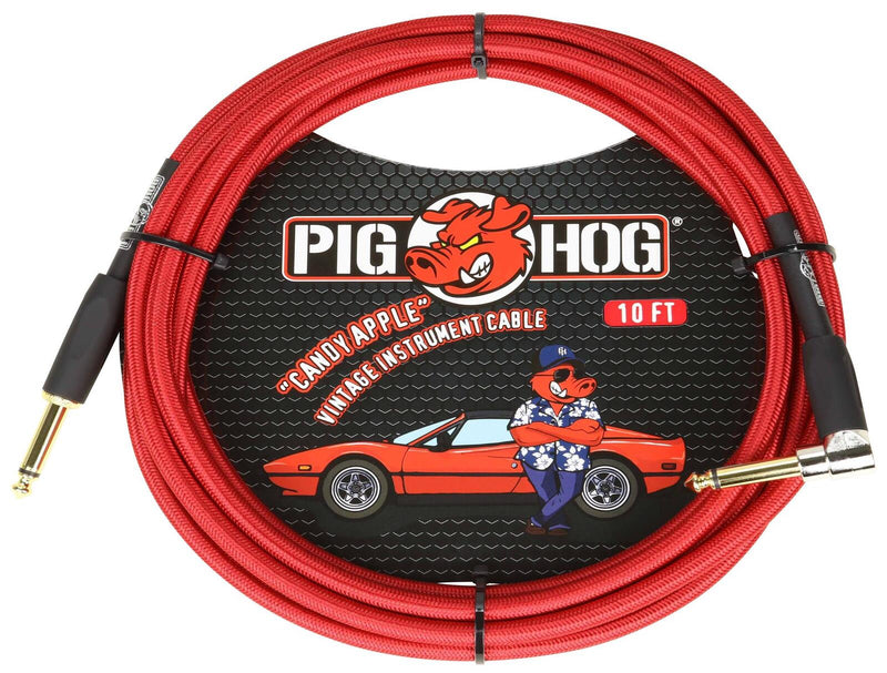 Pig Hog Candy Apple Red Right Angle Instrument Cable - 10ft / 3m