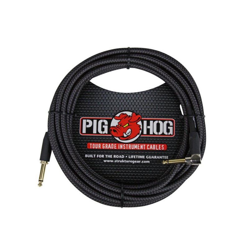 Pig Hog Black Woven Right Angle Instrument Cable - 20ft / 7.5m