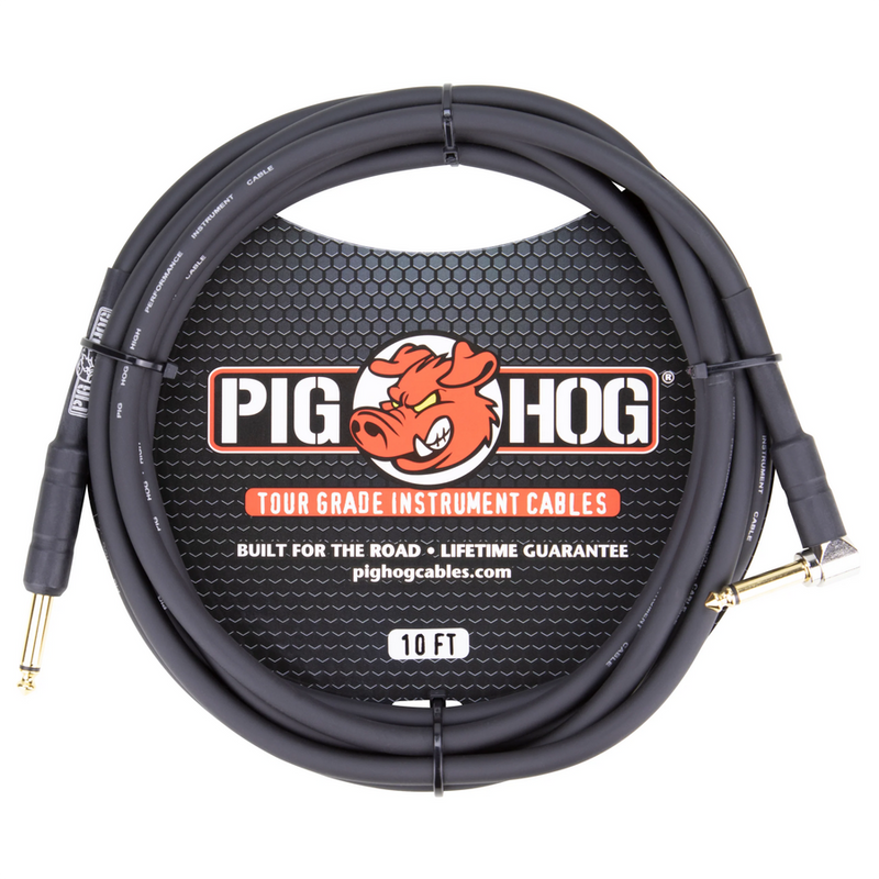 Pig Hog High Quality Straight to Right-Angle Instrument Cable - 10ft / 3m