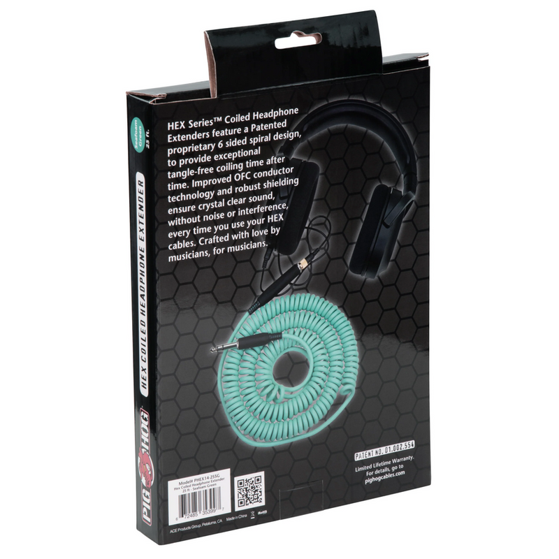 Hex Series Coiled Headphone Extension Cable – 1/4" - Green