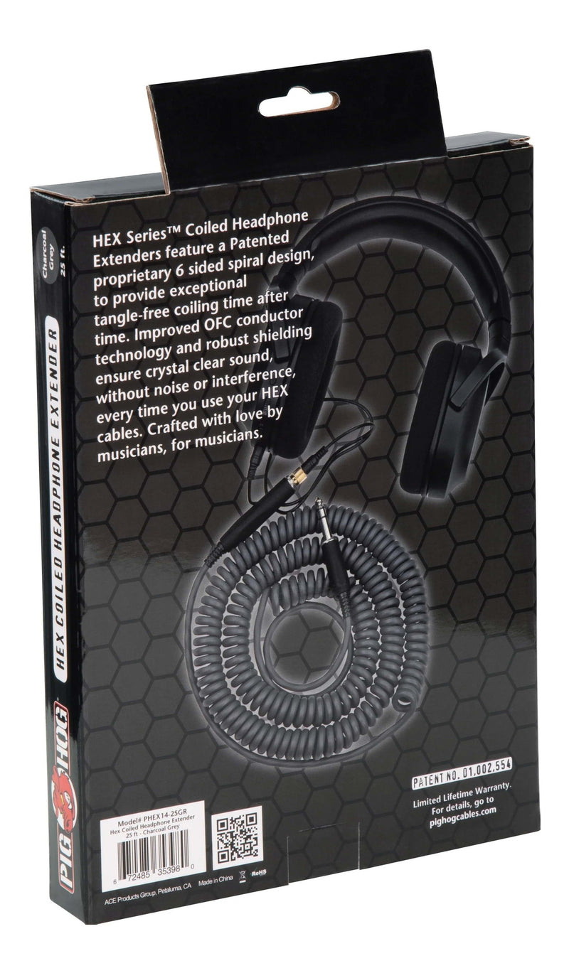 Hex Series Coiled Headphone Extension Cable – 1/4" - Grey