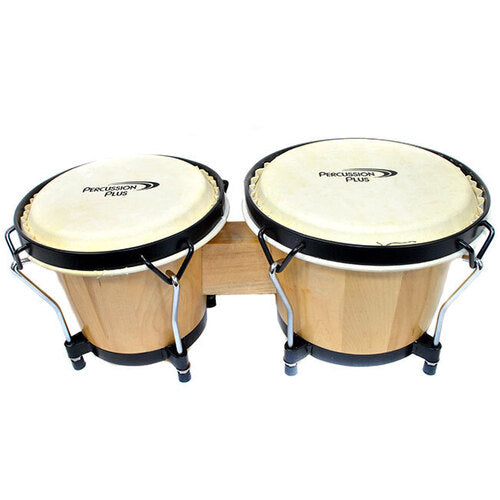 Percussion Plus 6 & 7-Inch Wood Bongos In Natural Finish With Bag