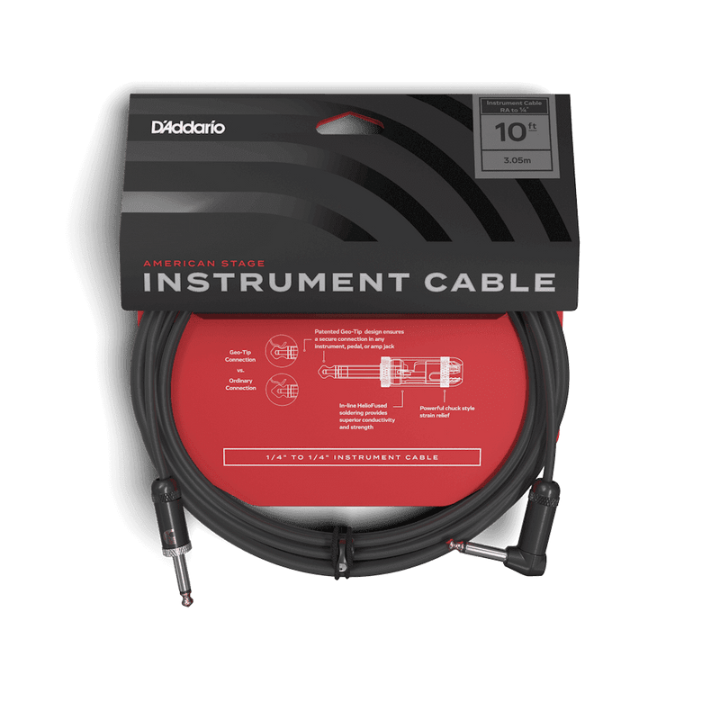 D'Addario American Stage Instrument / Guitar Cable - Straight to Right Angle - 10ft / 3m