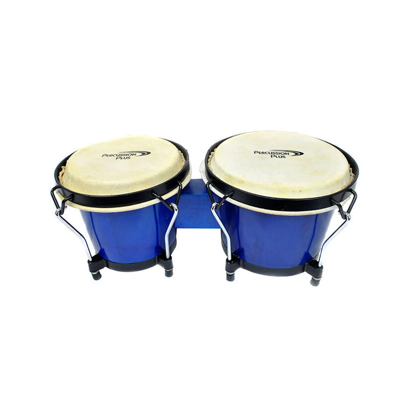Percussion Plus 6 & 6-3/4" Wooden Bongos in Gloss Blue Lacquer Finish