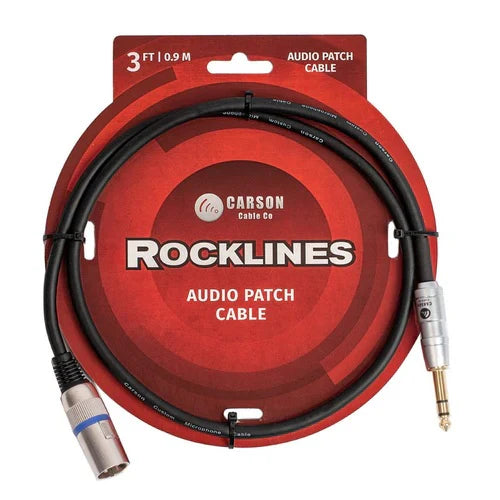 Rocklines 3ft / 0.9m Audio Patch Cable - XLR (Male) to 1/4 Inch Jack (Stereo)
