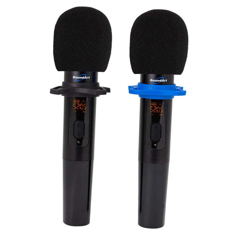 SoundArt Dual Hand Held Wireless Microphones w/ Carry Case + Compact Plugin Receiver