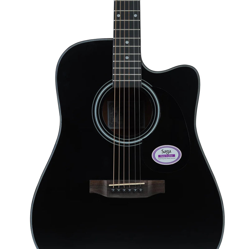 Saga 600 Series SF600CE – Dreadnought Acoustic / Electric Cutaway Guitar Black