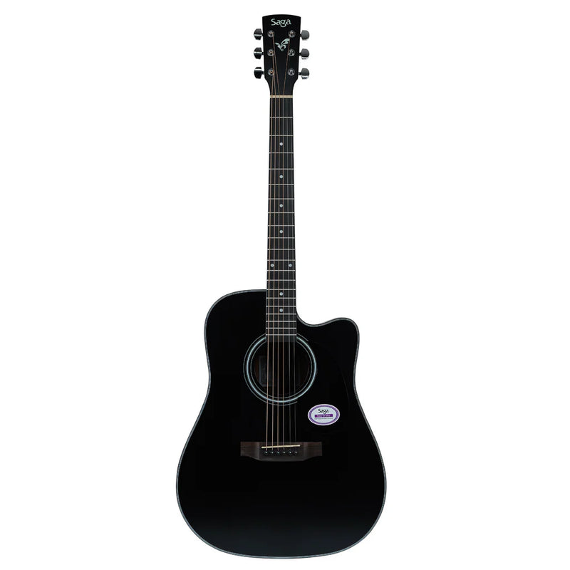 Saga 700 Series Solid Top Dreadnought Acoustic/Electric Guitar with Gig Bag - Black