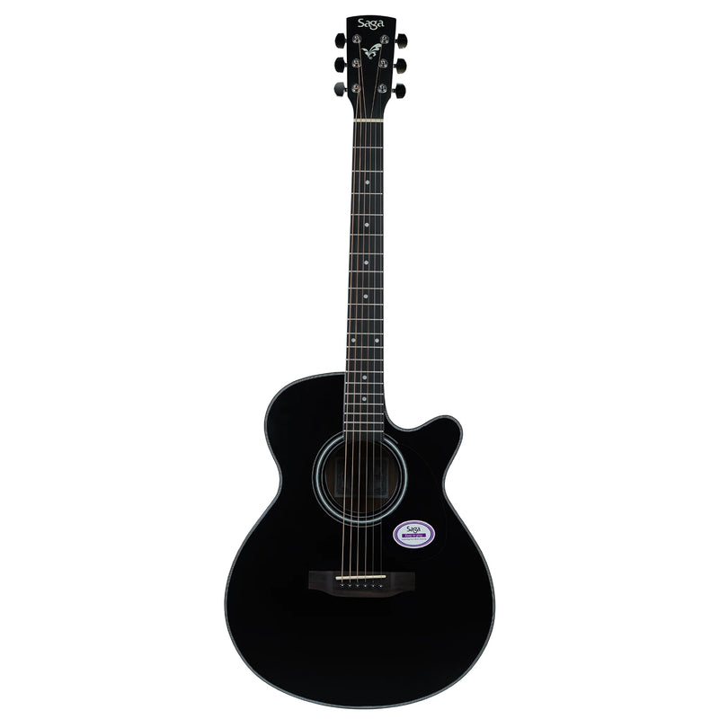 Saga 600 Series Folk Acoustic/Electric Guitar with Gig Bag - Black