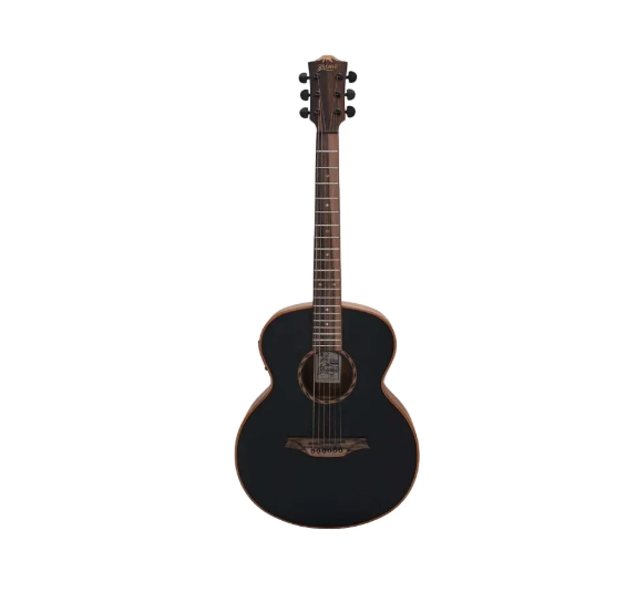 Bromo BAT8MEBK Mini Jumbo Solid Top Acoustic Electric Guitar w/ Built in Tuner and Gig Bag