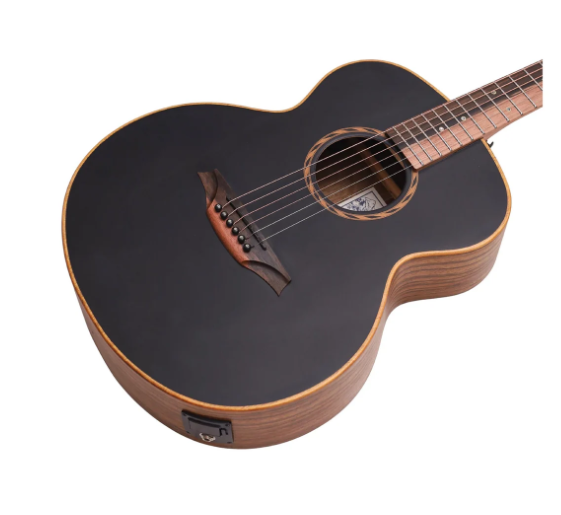 Bromo BAT8MEBK Mini Jumbo Solid Top Acoustic Electric Guitar w/ Built in Tuner and Gig Bag
