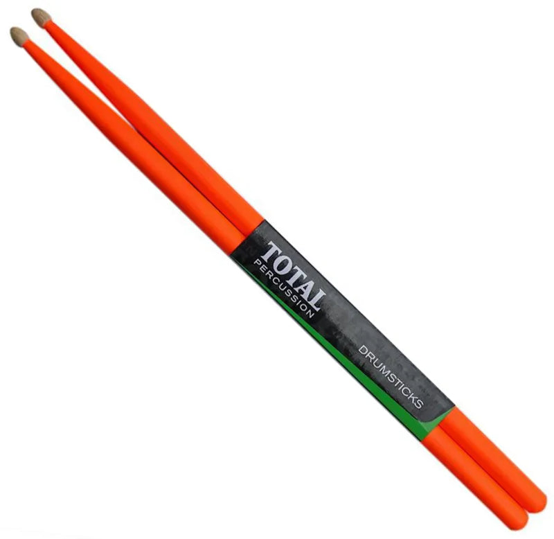 Total Percussion 5A Wood Tip Drum Sticks - Fluro Orange