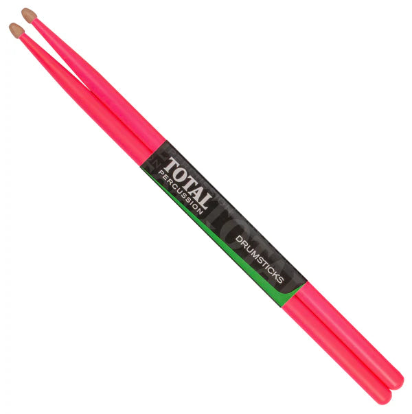Total Percussion 5A Wood Tip Drum Sticks - Fluro Pink