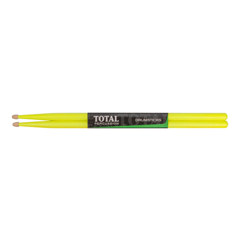 Total Percussion 5A Wood Tip Drum Sticks - Fluro Yellow