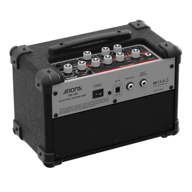 Aroma TM-15S – 15W Electric Guitar Amp with Drum Machine, Looper & Footswitch