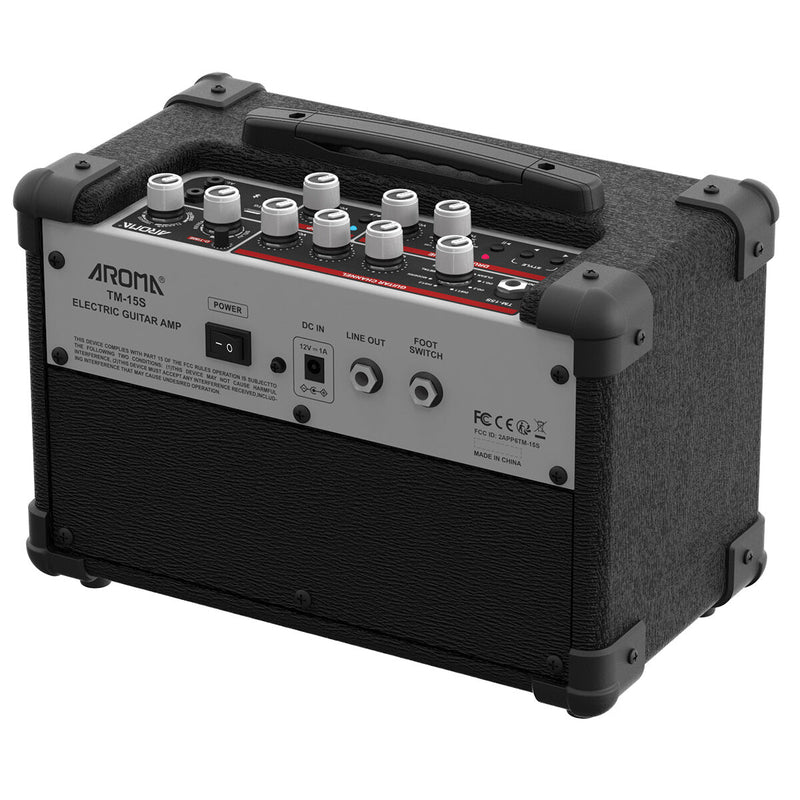Aroma TM-15S – 15W Electric Guitar Amp with Drum Machine, Looper & Footswitch