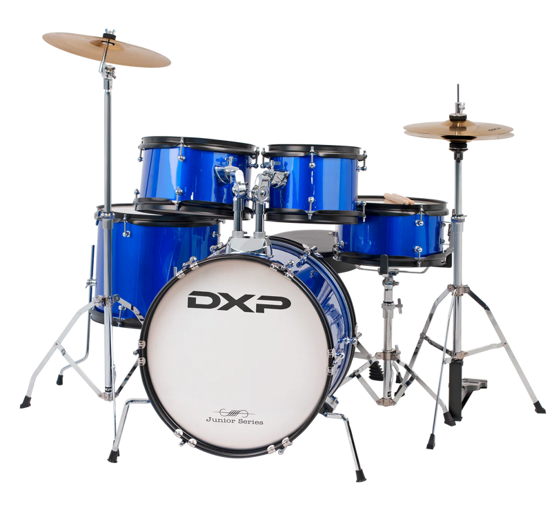 DXP Junior 5 Piece Drum Kit, 16 Inch Bass Drum with Cymbals - Midnight Blue
