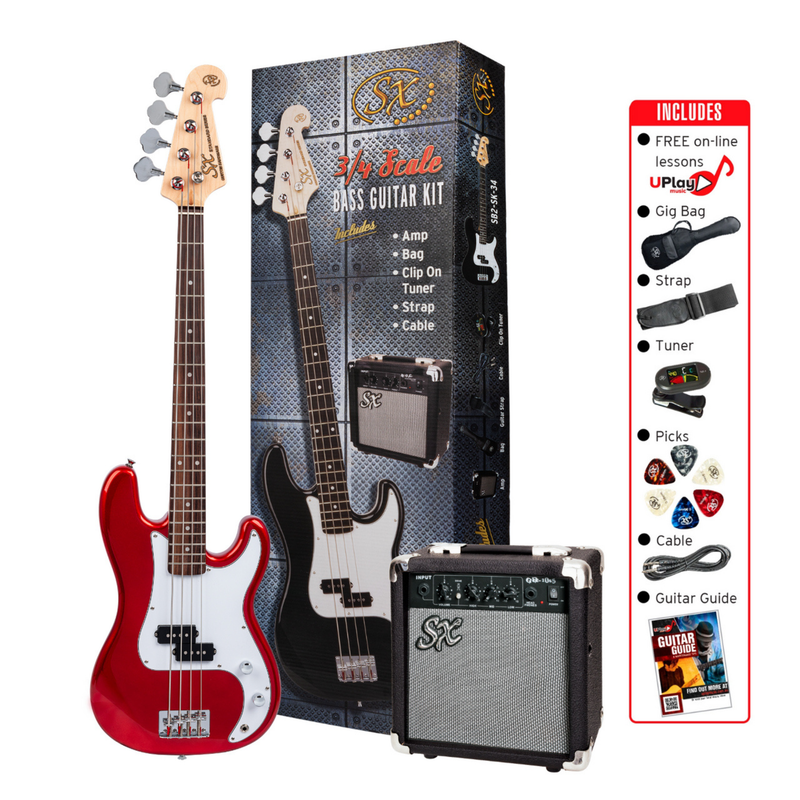 SX 3/4 P Bass Guitar Pack in Red
