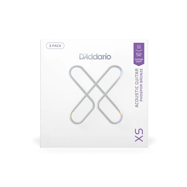 D'Addario XS Custom Light Coated Phosphor Bronze Acoustic Guitar Strings 11-52 Gauge (3 Pack)