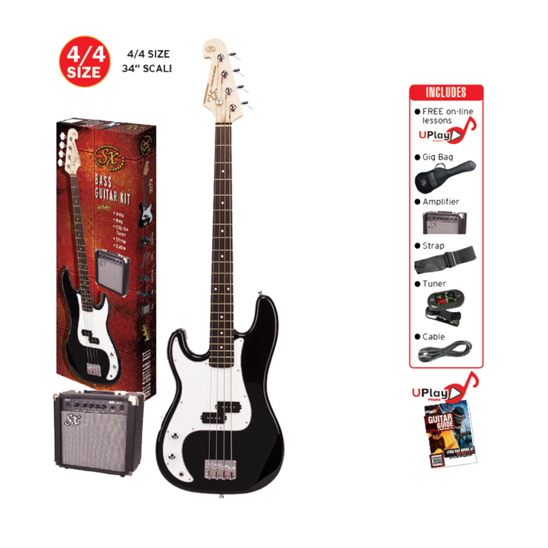 SX 4/4 Left-Handed P-Bass Guitar Pack in Black