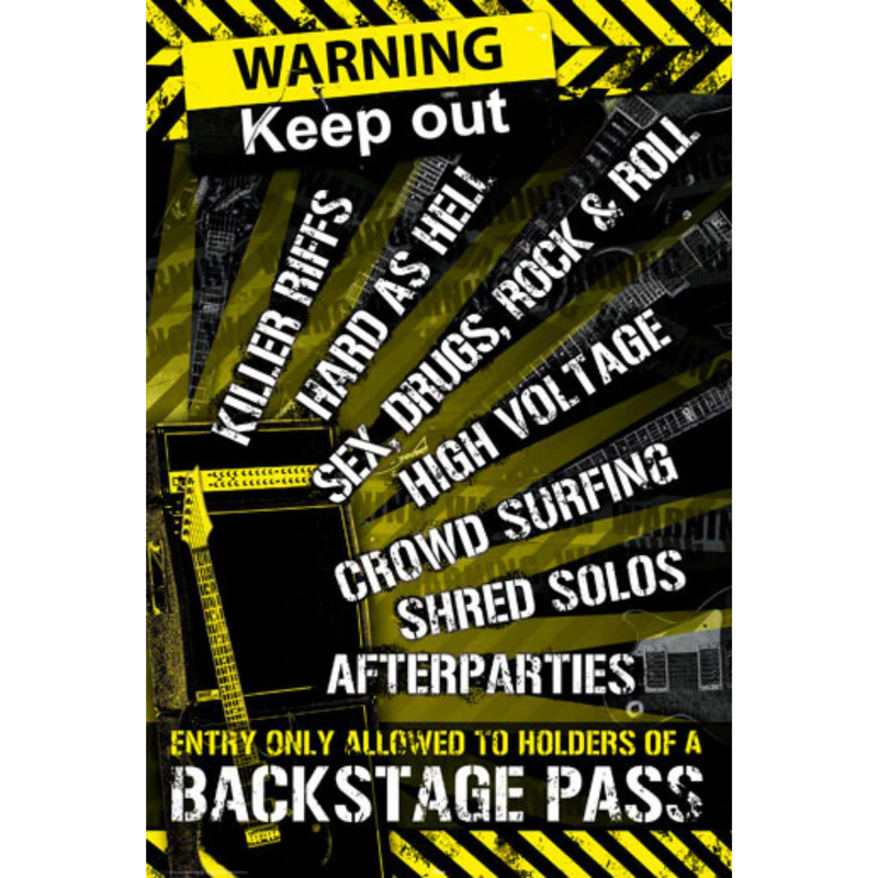 Warning Keep Out Back Stage Pass Guitar Room - Poster