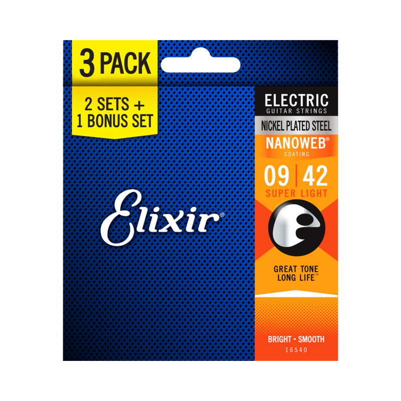 Elixir Nanoweb 3 PACK Electric Guitar Strings – Super Light 9-42