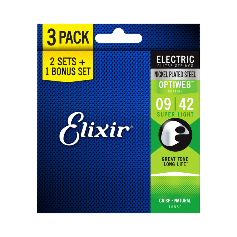 Elixir Optiweb 3 PACK Electric Guitar Strings – Super Light 9-42