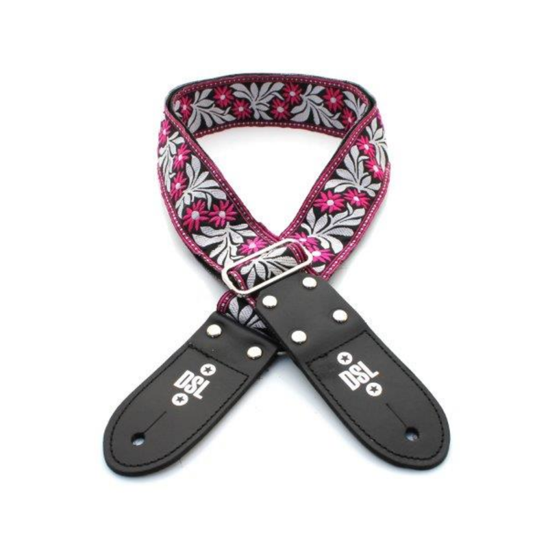 2 Inch Jacquard Webbing Strap Flower Fuchsia