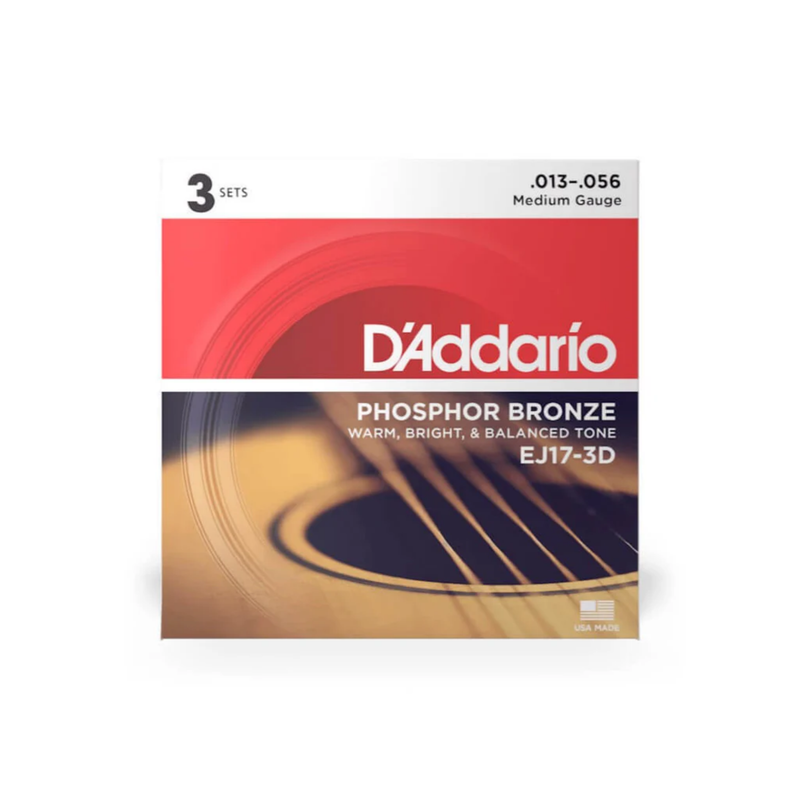 D'addario Acoustic Guitar Strings 3 Pack Set - 13-56 Medium