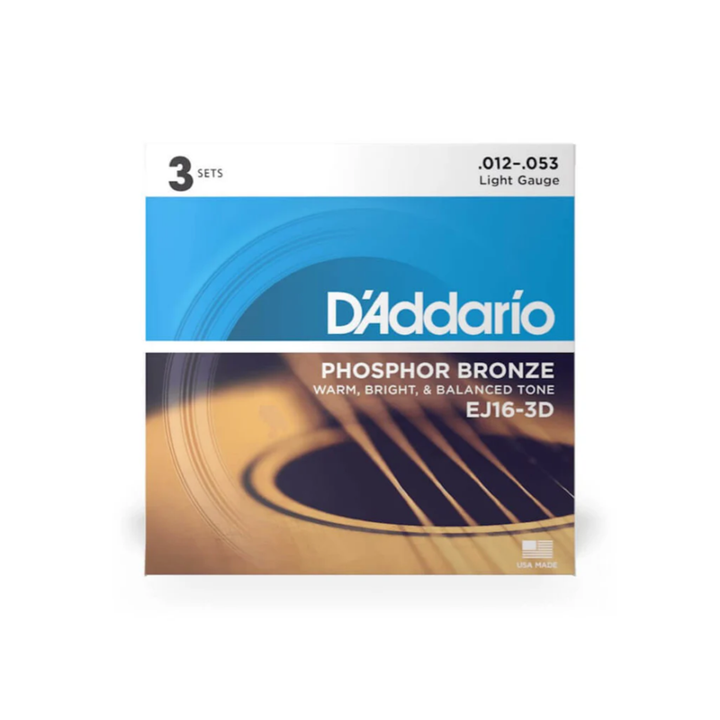 D'addario Acoustic Guitar Strings 3 Pack Set - 12-53 Light