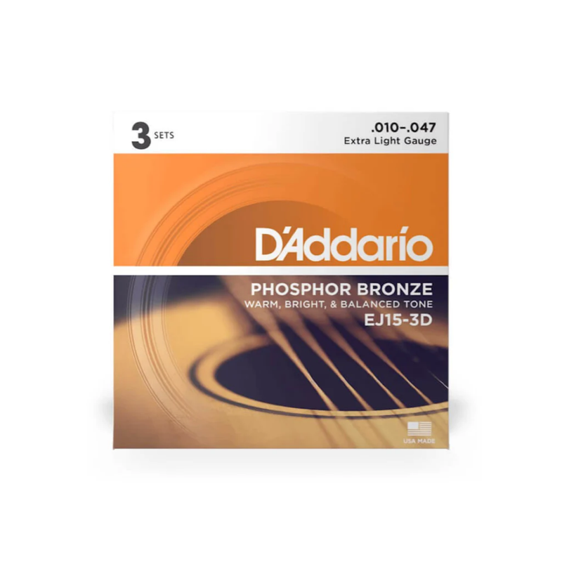 D'addario Acoustic Guitar Strings 3 Pack Set - 10-47 Extra Light