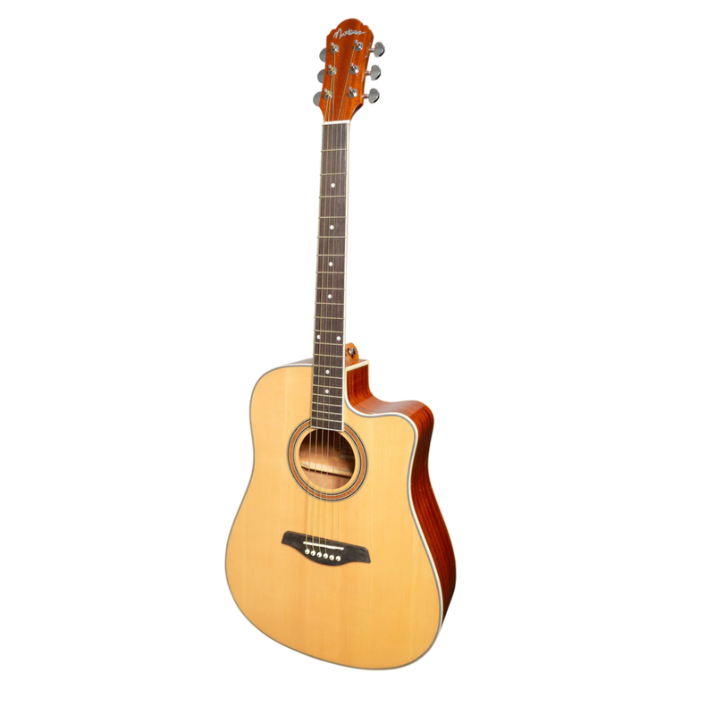 Martinez Dreadnought Acoustic Electric Guitar w/ Cutaway + Tuner - Gloss Natural