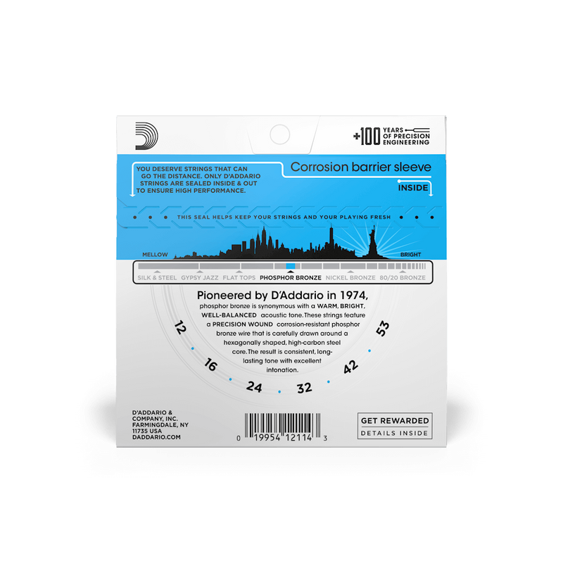 D'addario Phosphor Bronze Acoustic Guitar String Set - 12-53 Light