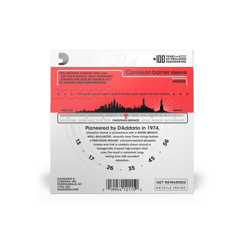 D'addario Phosphor Bronze Acoustic Guitar String Set - 13-56 Medium