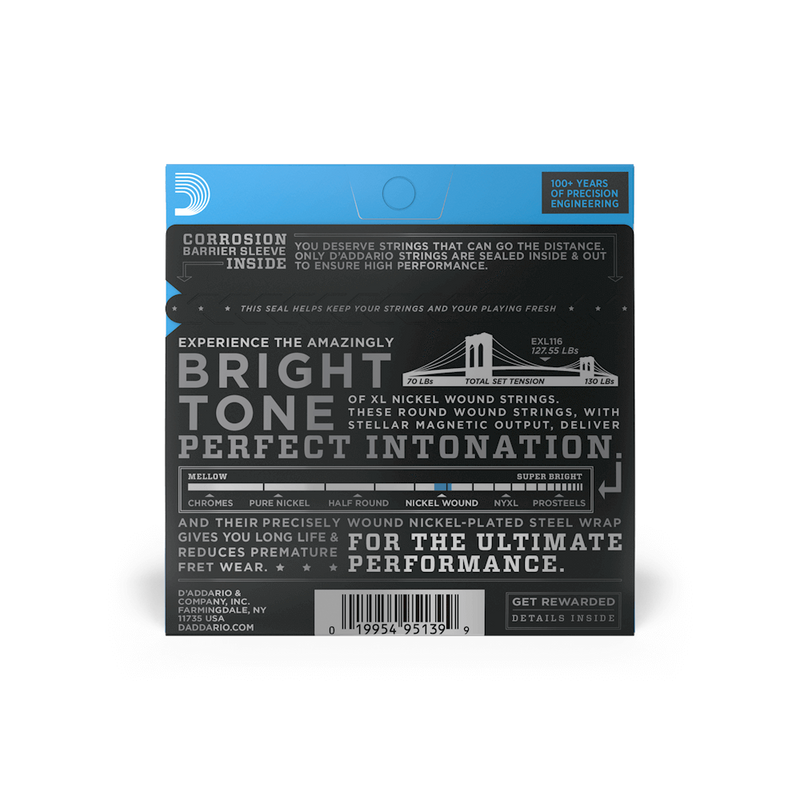 D'addario XL Nickel Wound Electric Guitar Strings - 11-52 Medium Top/Heavy Bottom