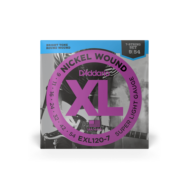 D'addario XL Nickel Wound 7-String Electric Guitar Strings - 9-54 Super Light