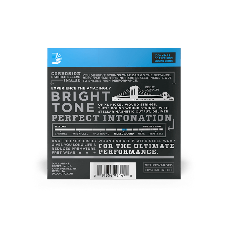 D'addario XL Nickel Wound Electric Guitar Strings - 14-68 Baritone Medium